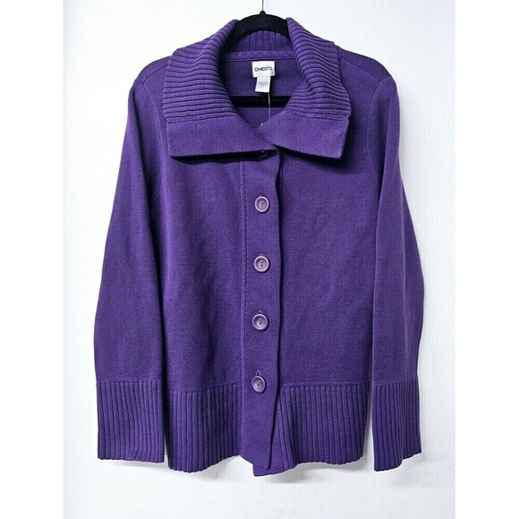 Chico's Jackets & Blazers - CHICO'S Purple 100% Cotton Big Button Long Sleeve Women Cardigan Sweater $78 (2)